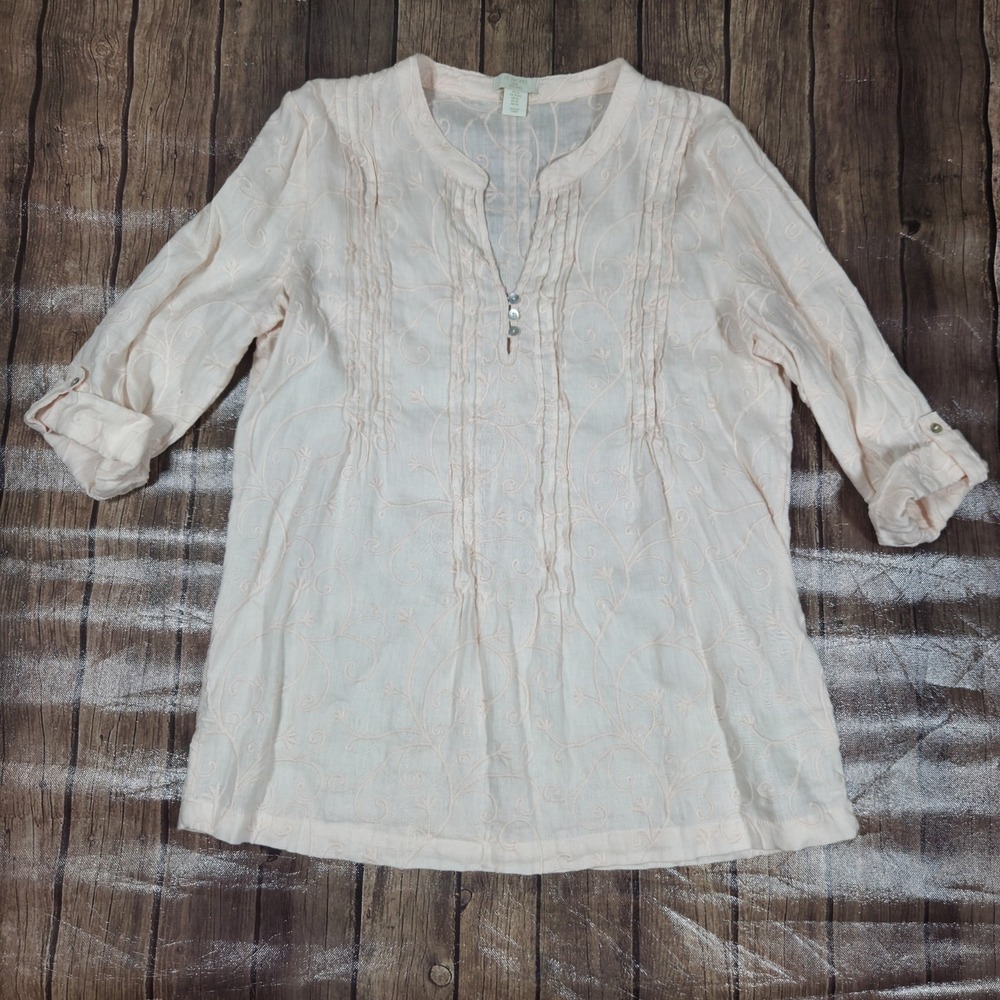 St. Tropez West Linen Embroidered Tunic Womens XL Pink Coastal Grandmother Boho